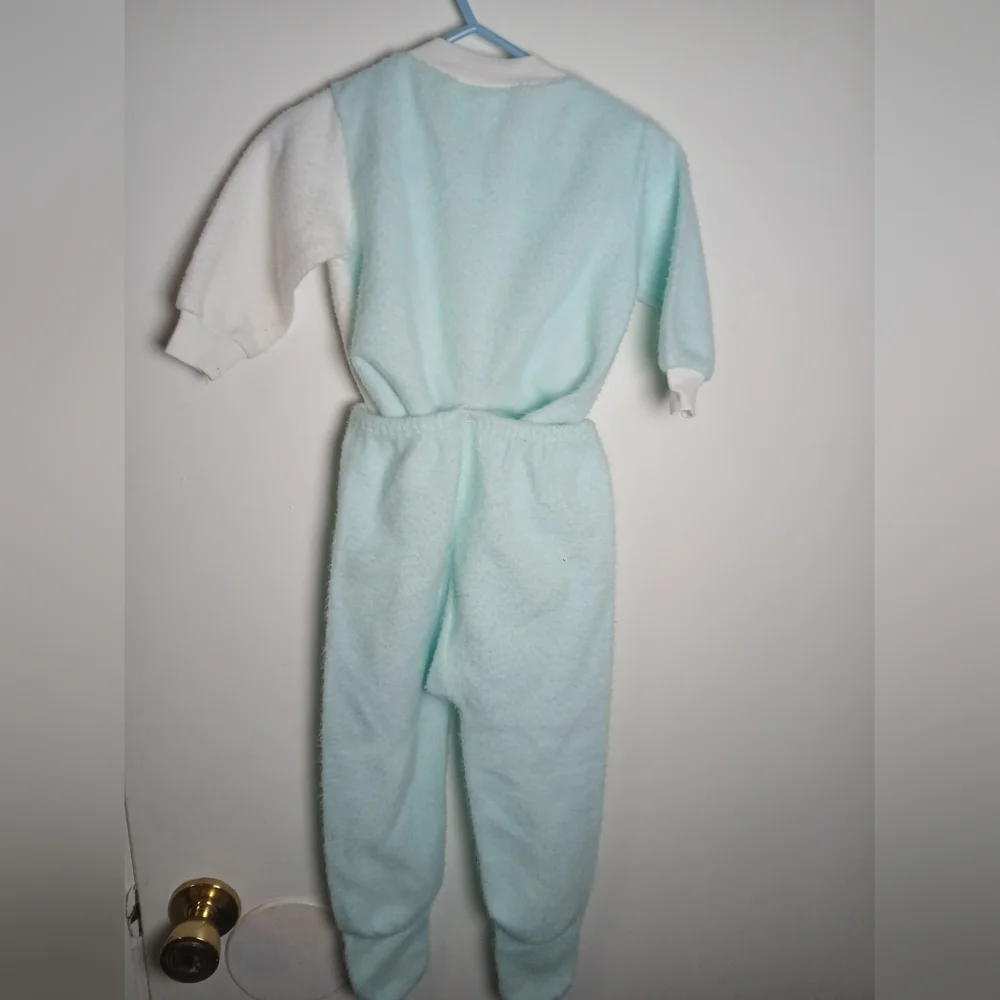 Vintage Baby Pajamas Aqua Blue & White Fleece Giraffe Bear Embroidery 18M Canada